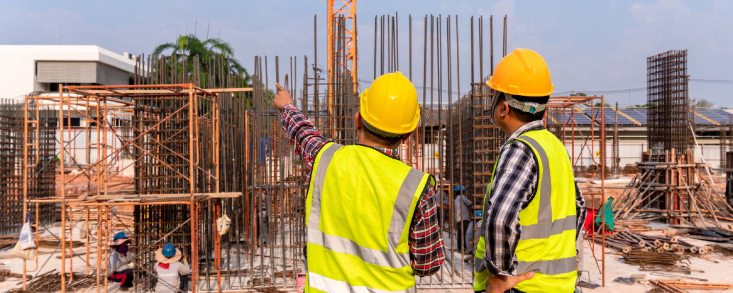 Construction civil engineer technician and architect working